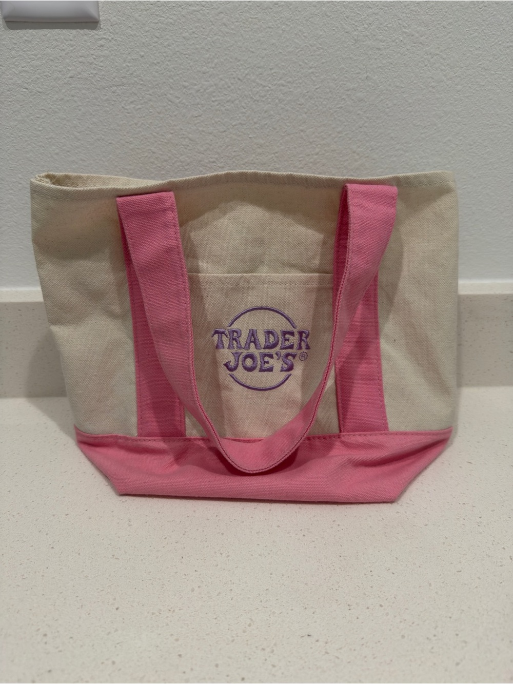 Trader Joe's Canvas Tote Bag in Pink and Cream